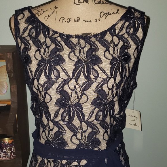 New Danny & Nicole Navy Lace Overlay A-Line Dress - Picture 2 of 8